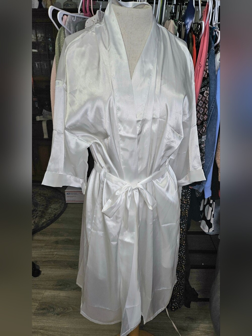 White Satin Kimono Robe with Waist Tie NWOT Luxury Bride